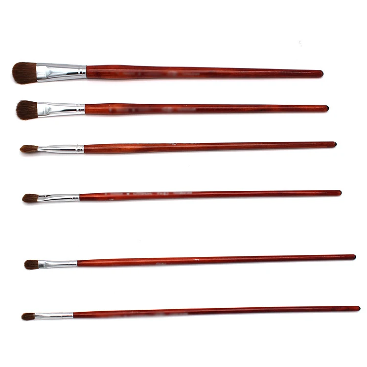 Zhouxinxing 6 pcs/set long wooden rod gouache professional art painting supplies high-grade horse hair brush oil painting brush