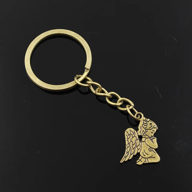 New Fashion Men 30mm Keychain DIY Metal Holder Chain Vintage Pray Angel 24x17mm Silver Color Pendant Gift