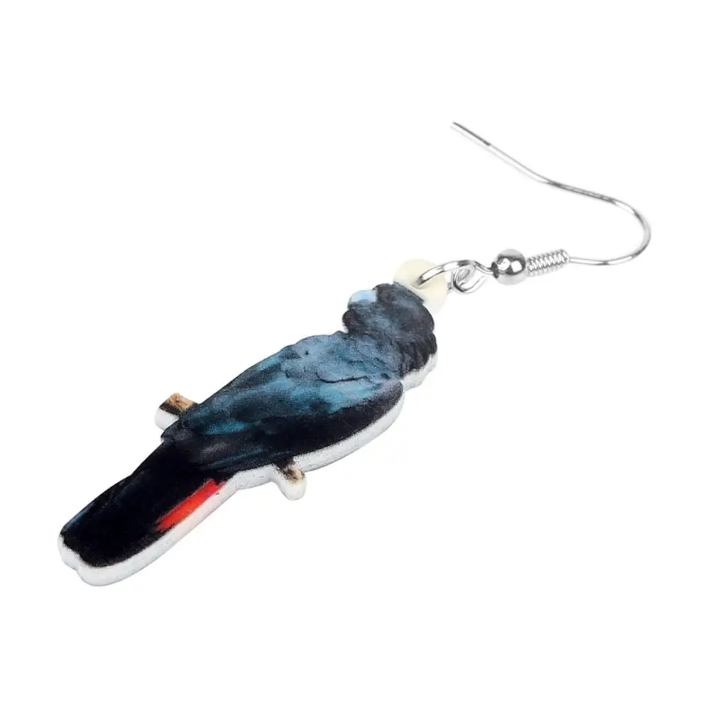 WEVENI Acrylic Elegant Cute Red-tailed Black Cockatoo Bird Earrings Dangle Drop Unique Jewelry For Women Girl Lovers Party Gift