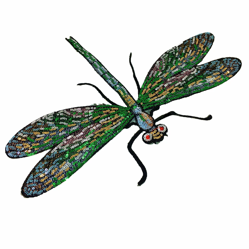 3pc Dragonfly Sequin Embroidery Patch Embroidered Applique Insect Patches For Clothing Appliques Parches Iron On 28x21cm AC1191