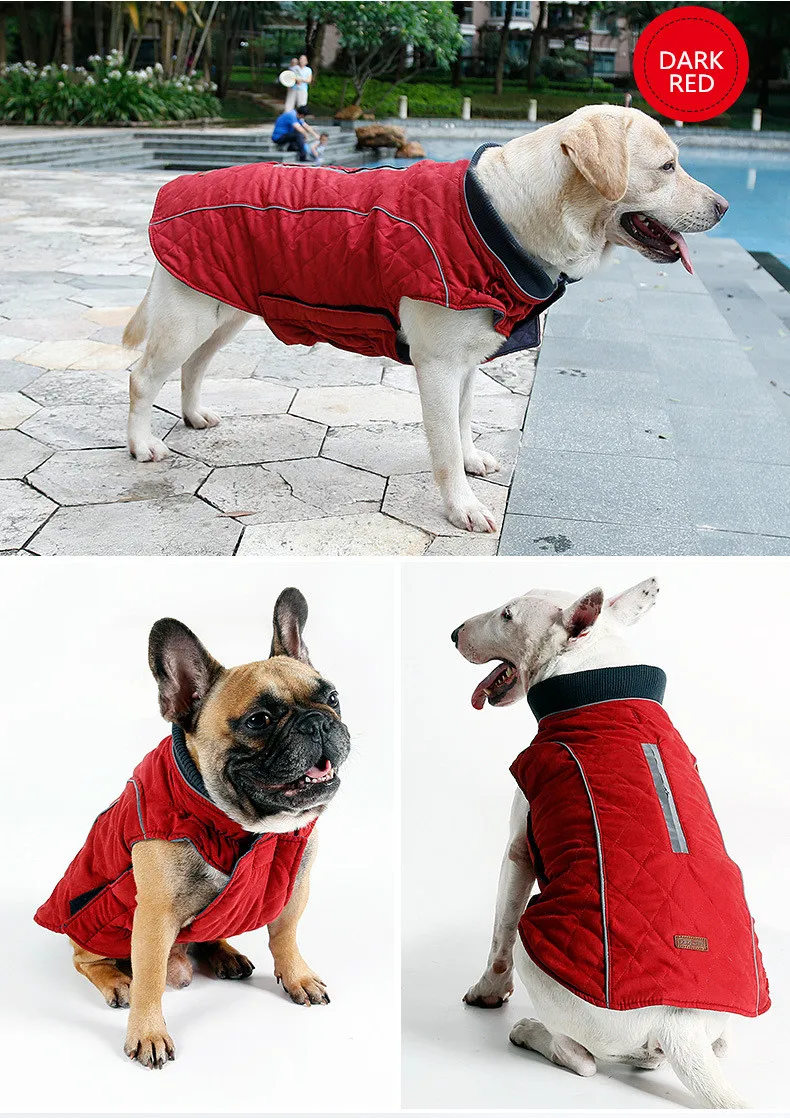 High Quality Dog Clothes Quilted Dog Coat Water Repellent Winter Dog Pet Jacket Vest Retro Cozy Warm Pet Outfit Clothes Big Dogs