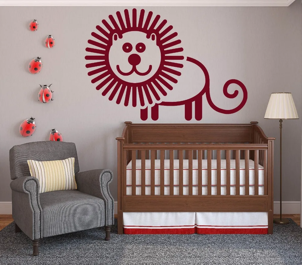 Cute Baby Nursery Wall Sticker Decal Animated Image Cheerful Comic lion Nontoxic PVC Kids Room Art Home Decor Removable LA894