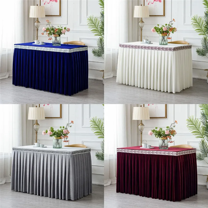 

Pleated Flannel Hotel Table Skirt For Table Cloth Table Cover Wedding Party Banquet Decor One Piece Table Skirting