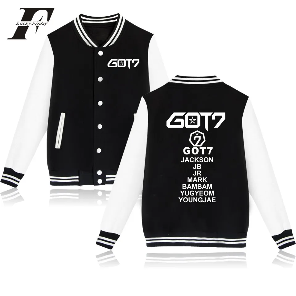 

LUCKYFRIDAYF GOT7 kpop fashion hip hop style Baseball Jacket men women Sweatshirts coats casual long sleeve hoodies Jackets tops