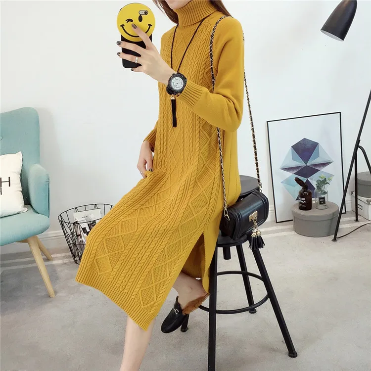 

Turtleneck Sweater Dress 2019 Autumn Winter Brief High Neck Long Sleeve Stretch Bodycon Dress Knitted Sweater Dresses For Women