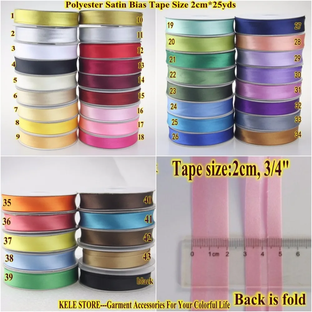 Polyester Satin Bias Binding Tape,bias binding size:20mm,3/4