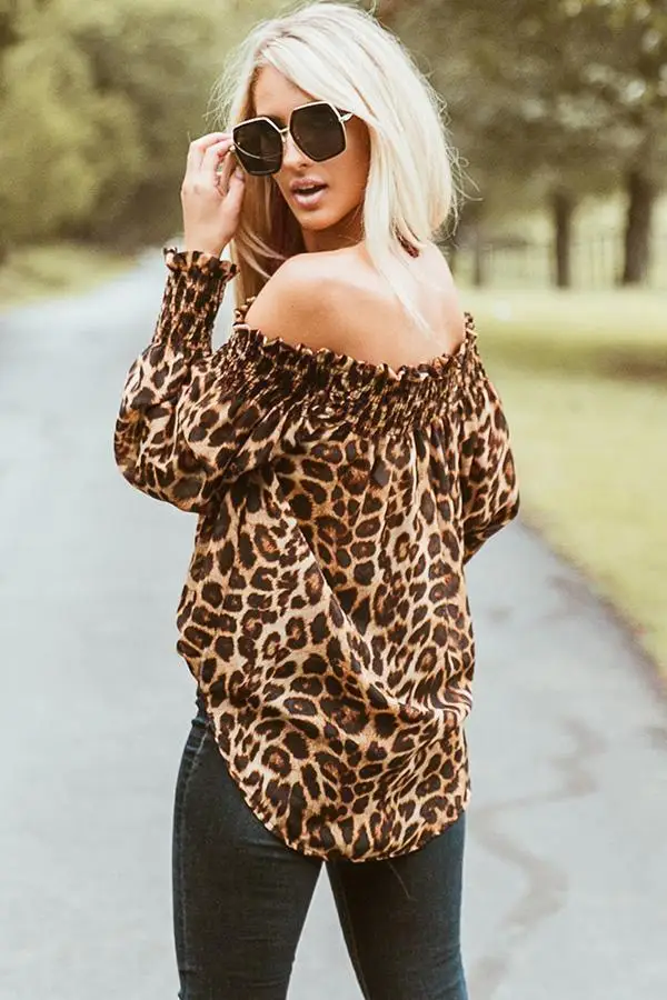 Womens Off Shoulder Blouse Hot Sexy Women Leopard Print Long Sleeve Blouse Tops Ladies Tops And Blouses 2019 Puff Sleeve Blouses