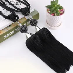 QGVLish 2Pcs Pearl Beads Curtain Tiebacks Tassel Fringe Curtain Hanging Ropes Brush Buckle Straps Curtain Accessories Home Decor