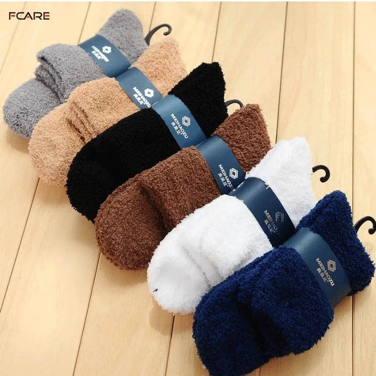 Fcare 12PCS=6 pairs mens calcetines Socks Carpet Coral Velvet Sausage Thicker Warmer Towel Socks Sleeping Floor fuzzy Socks