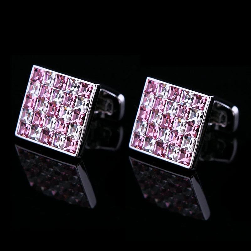 KFLK Jewelry French shirt cufflink mens Brand Pink and White Crystal Cuff link Luxury Wedding Button High Quality guests