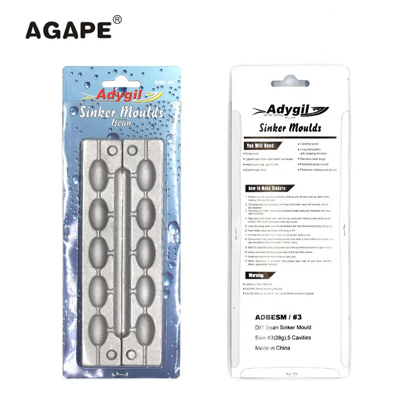 Agape DIY Fishing Bean Sinker mold ADBESM/#3 Bean Sinker 28g 5 cavità