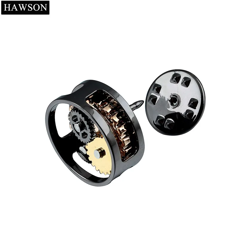 HAWSON Non-Movable Mechanical Brooch Fashion Black Gun Plated Brooch for Men