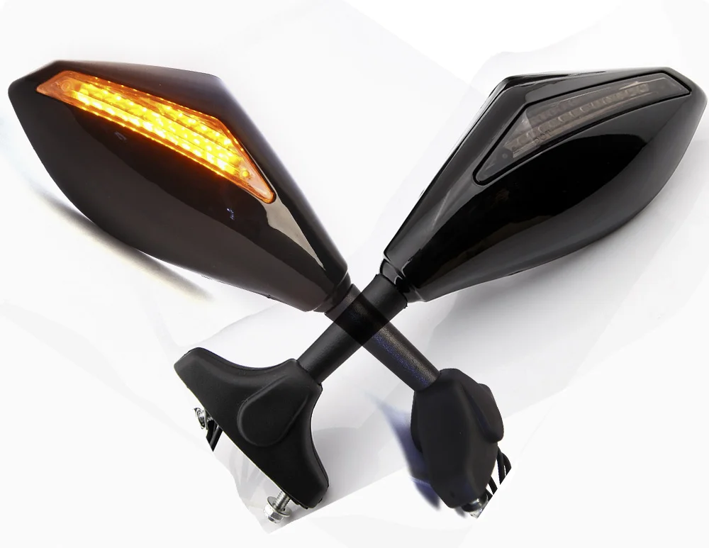 LED Turn Signals Integrated Mirrors For Honda Kawasaki Yamaha Suzuki GSXR 600 750 1000 Hayabusa SV650S/YZF R1 R6 R6S FZ1