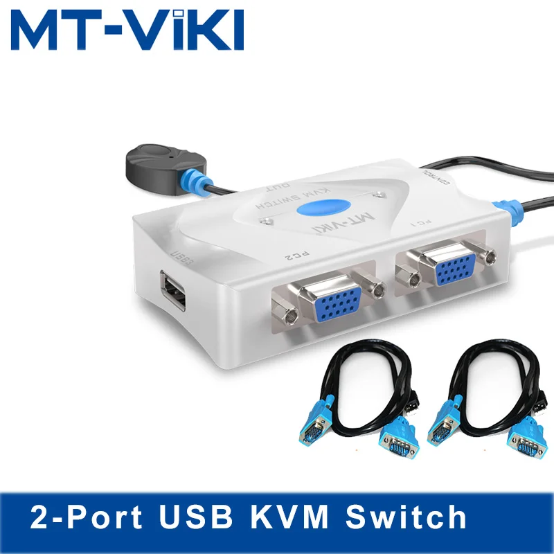 MT-VIKI Smart KVM Switch 2 input 1 output  VGA USB Hotkey Wired Remote Controller Select Auto Scan with Cable MT-201KL