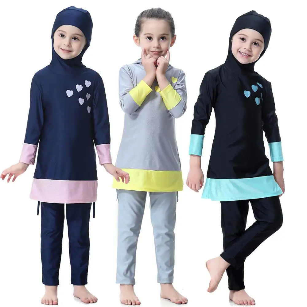 

Girls Muslim Swimwears Full Cover Two-piece Hoodie Swimsuits Islamic Children Arab Islam Long Swim Suits Burkinis Surf XX-416