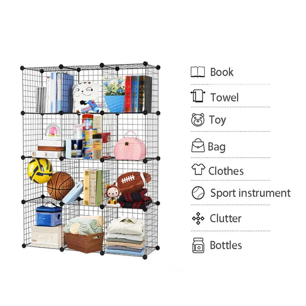 Multifunctional Black Metal 35x35cm Mesh Combination Storage DIY Cube Wardrobe And Modular Shelf Net Wire Mesh Shelf And Shelf