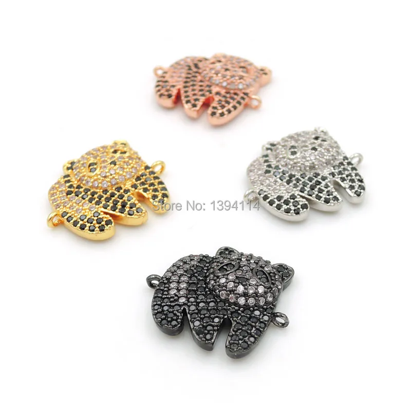 19*16*3mm Micro Pave Clear CZ Panda Connector Fit For Women As DIY Bracelets Accessory