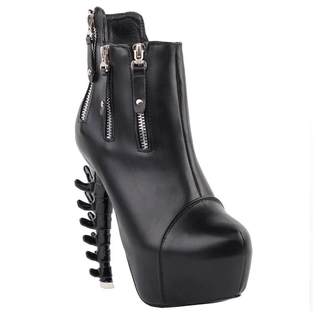 LF80641 Punk Black Zip Stud High-top Platform Bone Heels Ankle Boots Size 4/5/6/7/8/9/10