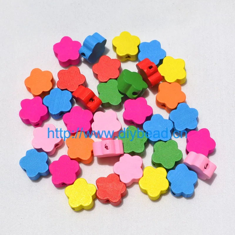 50 pieces/lot DIY Jewelry Accessory Mix Colors Nature Wood beads 12MM Cartoon Blossom Children handcraft Department