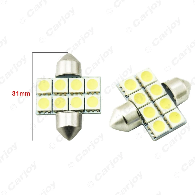 LEEWA 50pcs White Auto LED Bulbs 31mm 39mm 41mm 5050 Chip 8SMD Car Festoon Dome LED Reading Light #CA3088