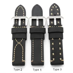 Italy Genuine Leather Watchband Bracelet 24 22 20mm Thick Watch Band Strap Belt Metal Steel Buckle Clasp Accessories