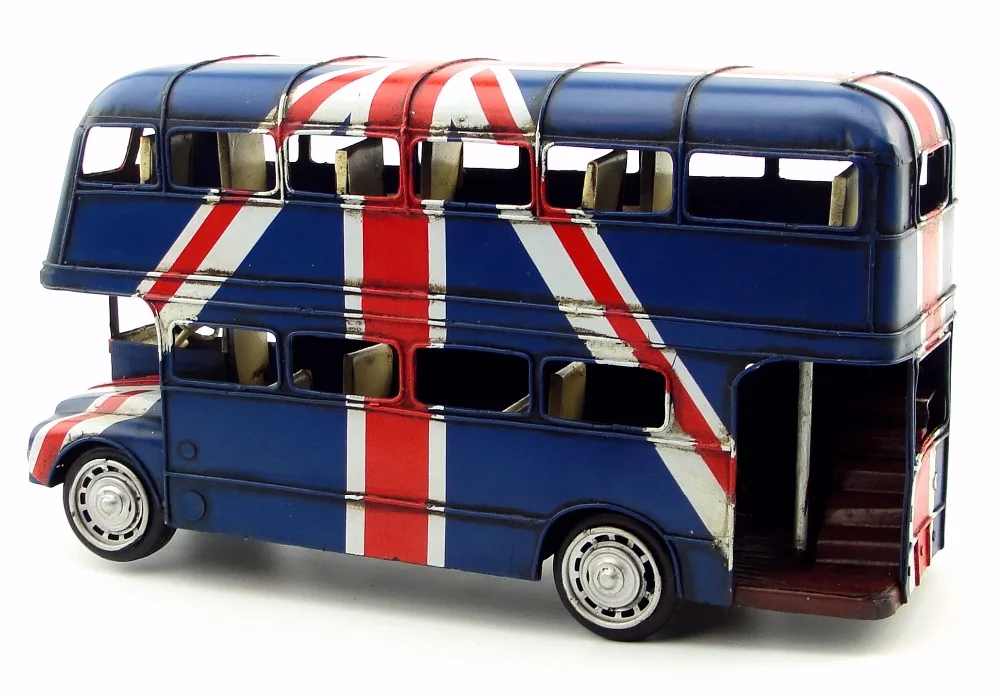 Antique classical London double-decker bus model retro vintage wrought metal crafts for home/pub decoration or birthday gift