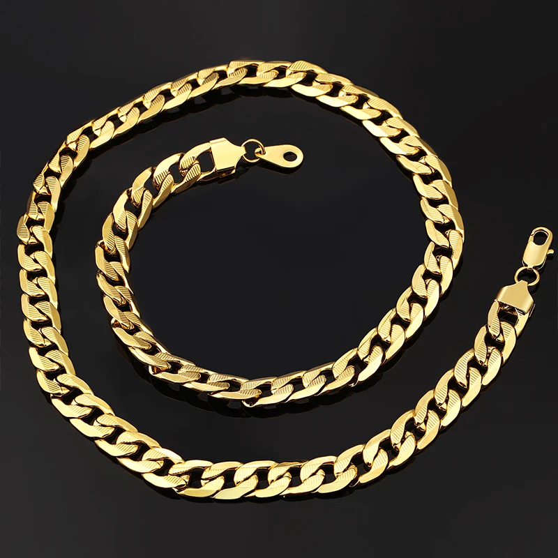 Hip Hop Jewelry Long Chunky Cuban Link Chain Golden Necklaces With Thick Gold Color Stainless Steel Neck Chains For Men Jewelry