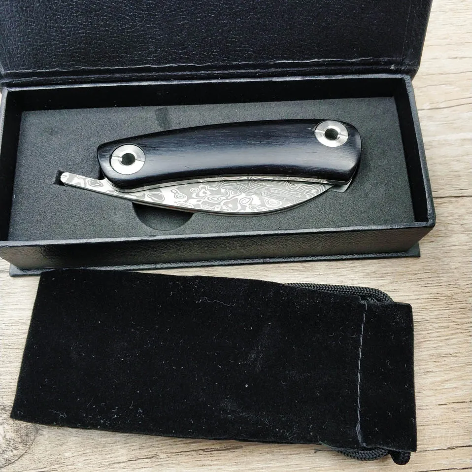 59 HRChandmade Thép Damascus Dao Gấp Bỏ Túi Dao Bằng Tay Ngoài Trời Di Động Gấp Gọn Tiện Ích Gỗ Hồng Sắc Tay Cầm