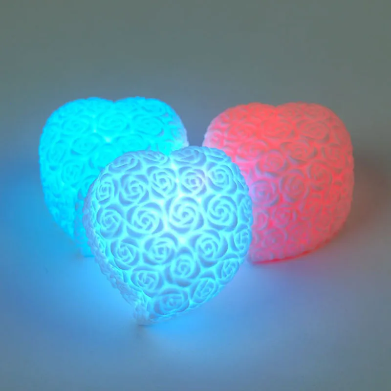 300pcs/lot RGB Colorful Rose Heart-shaped Mini Night Lights Christmas Valentine Wedding Decoration ZA5405