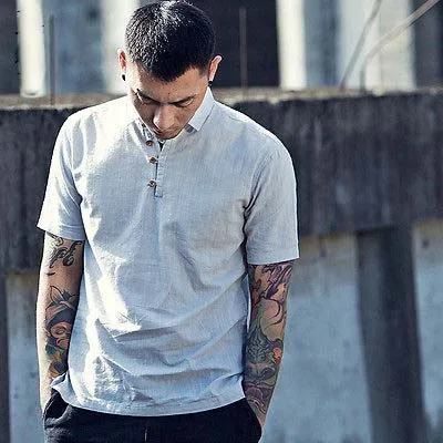 

Men's Pullover Cotton Linen Shirts Short Sleeve Slim Cotton Shirts Men Business Dress Shirts Men Style Quality Clothes TS-169