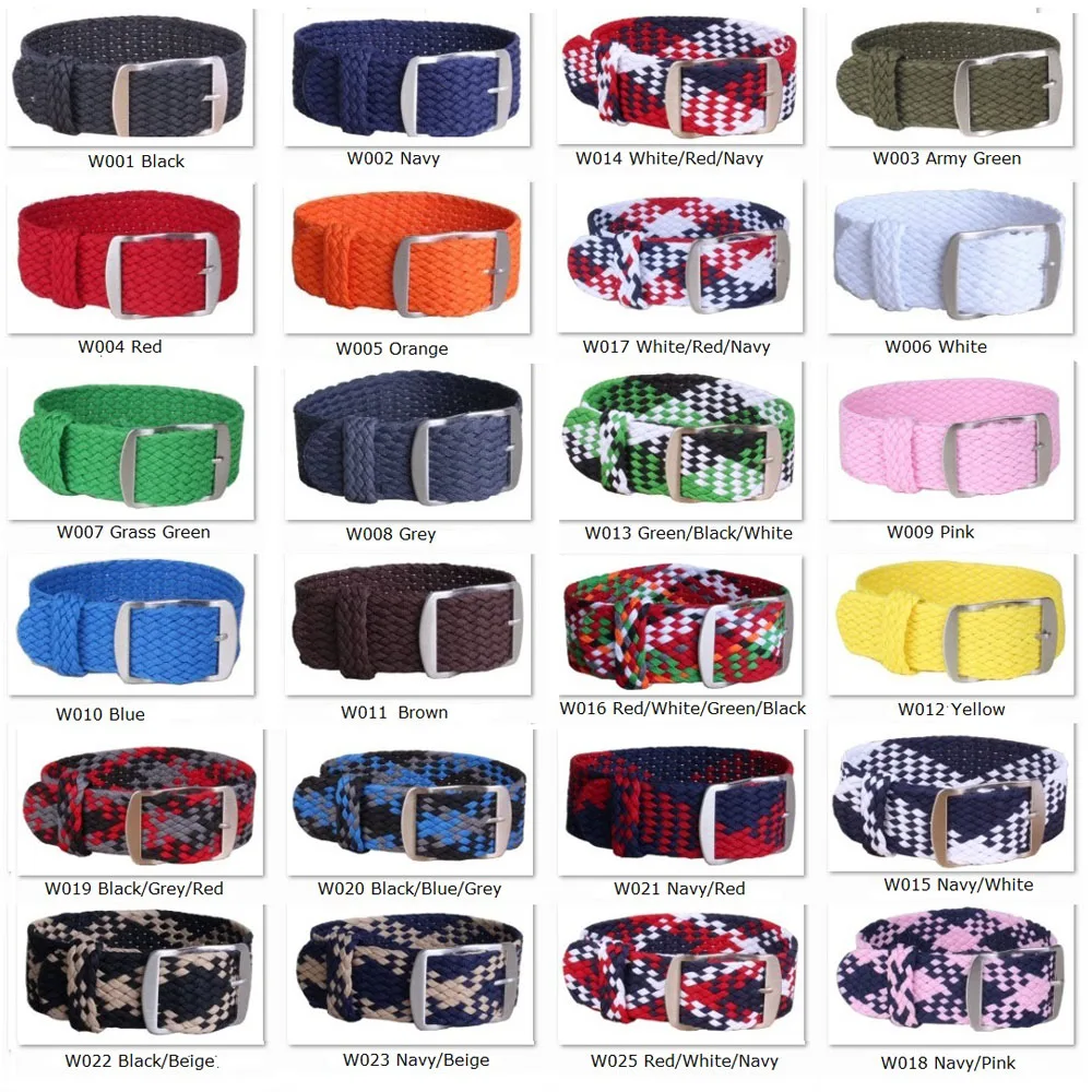 20mm 22mm Nylon Perlon Woven watchbands bracelet Cambo Army Military fabric Woven Watch Strap Band Buckle belt Black/White/Red