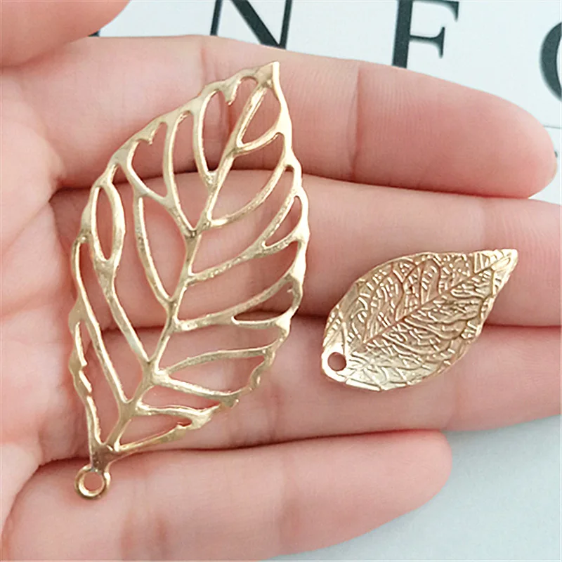 50pcs 14*24mm 21*52mm Gold Color Big Hollow Leaf  Pendant Charms Metal leaves Jewelry Findings for DIY Handmade Jewelry Making