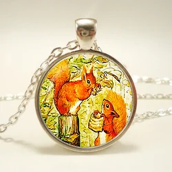 Tale of Squirrel Nutkin art Pendant. Beatrix Potter Necklace. Tale jewelry. Birthday gift, glass Cabochon Pendant,Christmas Gift