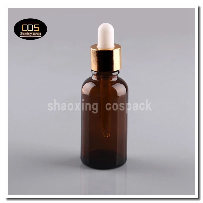 

100pcs 30ml glass amber essential oils bottles , 1oz dark glass bottle with gold aluninum for essential oil