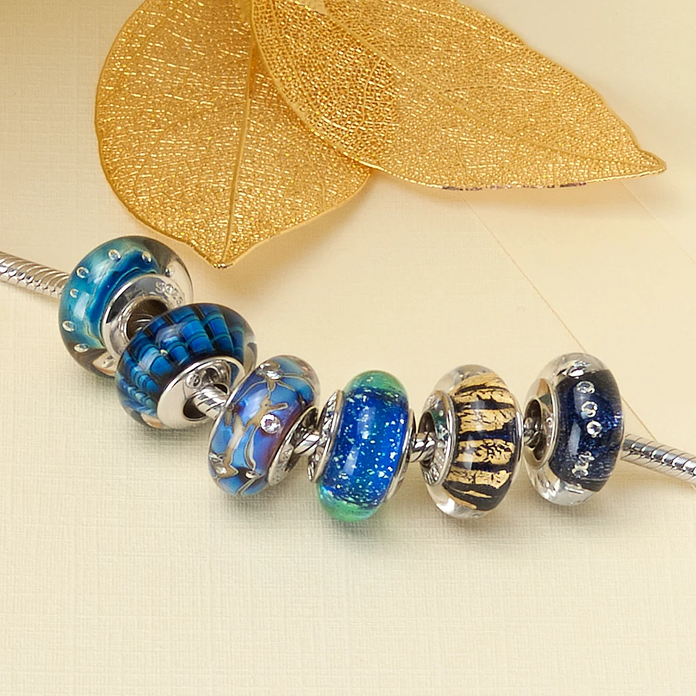 ATHENAIE Genuine Murano Glass 925 Silver Core Stars of Nights Charm Bead Fit European Bracelets Color Blue Christmas DIY Jewelry