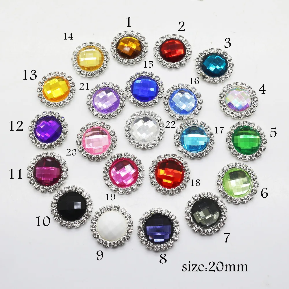 Hot 10pcs / lot20MM okrągły akrylowy guzik z cyrkonią odzież akcesoria DIY Craft dekoracyjna klamra z kryształkami