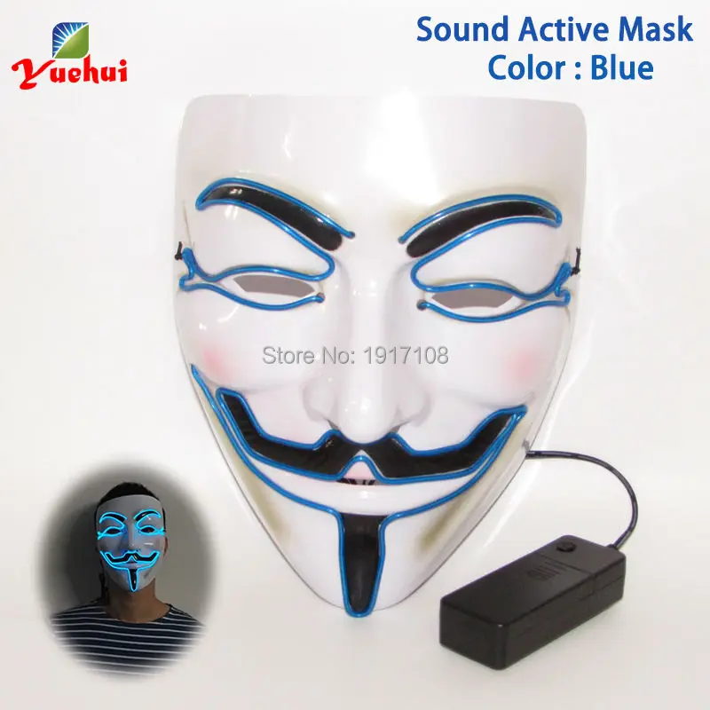 

Wholesale 50 pcs EL wire Mask Flashing Halloween Mask 10 Color Select LED Gift By DC-3V Sound Activated glowing party mask