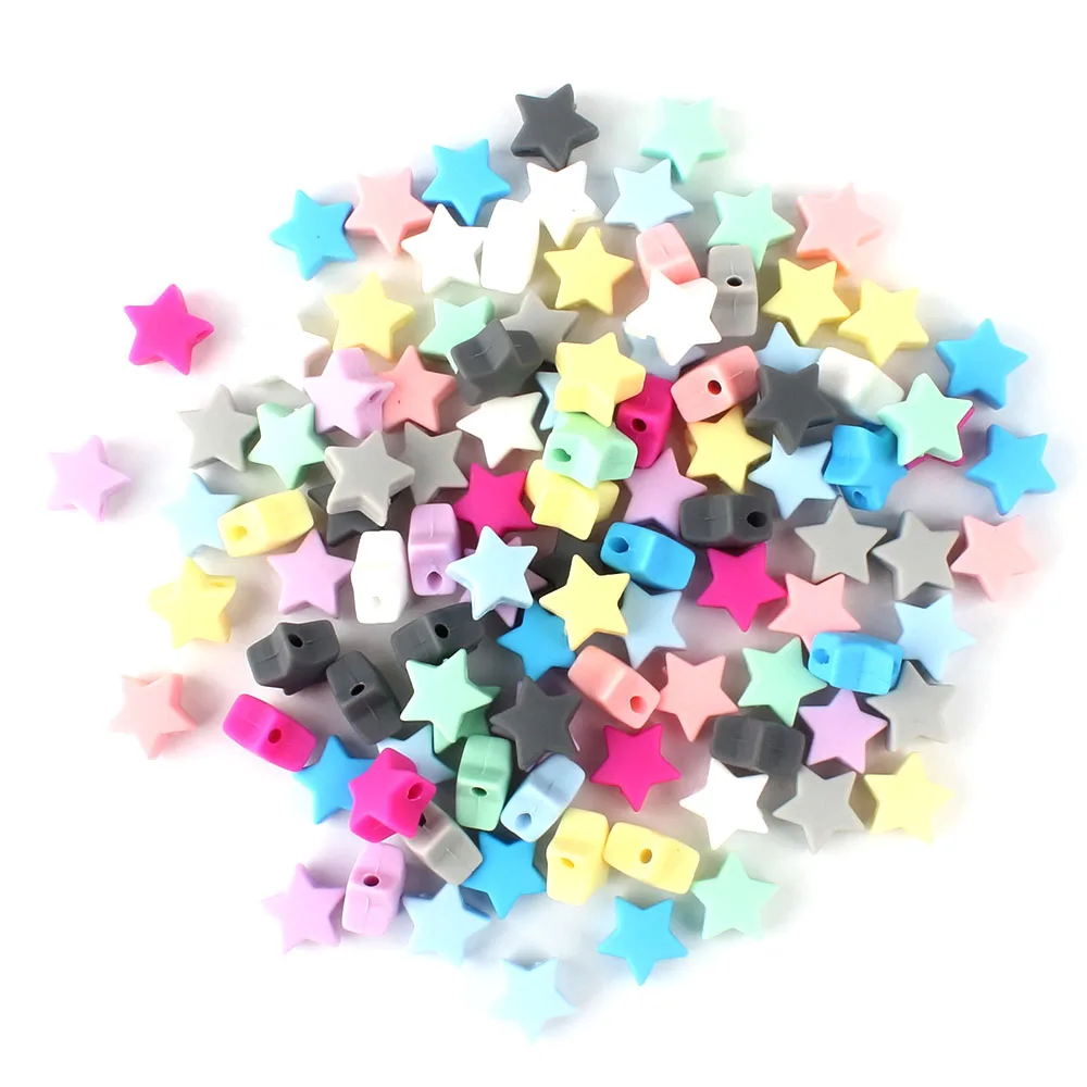 Keep&Grow 50Pcs Silicone Beads Star Hearts Food Grade Beads Bracelet For DIY Jewelry Making Beads Baby Teether Teething Toys