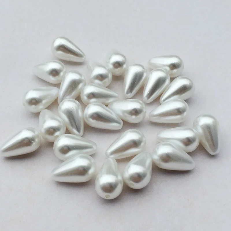 30pcs 10*16mm ABS Tear Drop Beads White/Ivory Imitation Pearl Beads For DIY Jewelry Making straight hole Indian Beads -D13