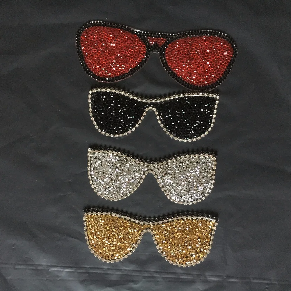 3D Rhinestones Sunglasses Patches for Denim Jackets Hats DIY Accessories Sun Glasses Beaded SEWING ACCESS Applique Iron on Patch