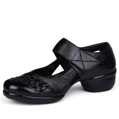 Zapatos de baile modernos cuadrados para mujer, sandalias de cuero con fondo suave, zapatillas de baile