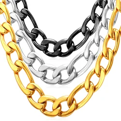 Collare Figaro Chain Chunky Necklace Gold/Black Color Stainless Steel Statement 46-76cm Cool Men Jewelry N300