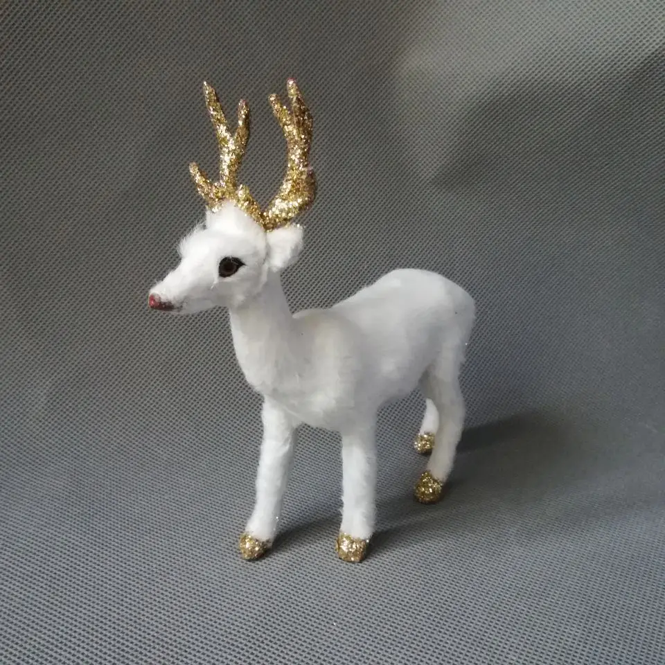 

real life toy about 14x16cm white reindeer model polyethylene&furs deer model home decoration props ,model gift d0187