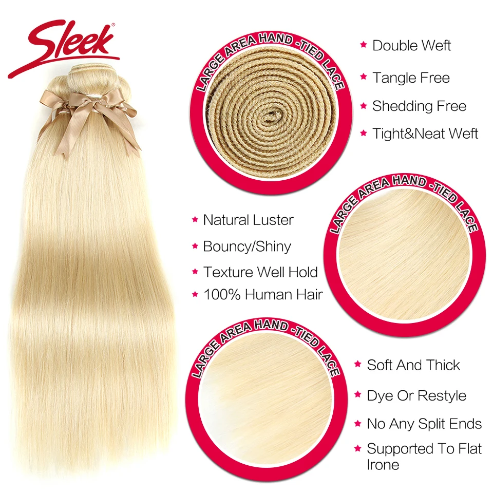 Sleek 613 Honey Blonde Bundles Straight Hair Brazilian Hair Weave Bundles Straight Remy Hair Extensions 10 to 26 Inches