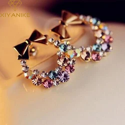 New Fashion Designer Jewelry Colorful Rhinestone Imitation Pearl Butterfly Bow Stud Earrings for Women Brincos XY-E200