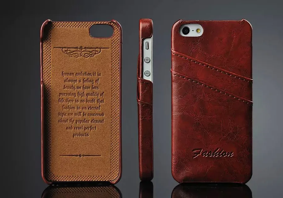 Case for iPhone 15 16 12 Mini 13 Pro Max 14 16E Oil-wax Genuine Leather with Card Slots Back Cover High Quality Original
