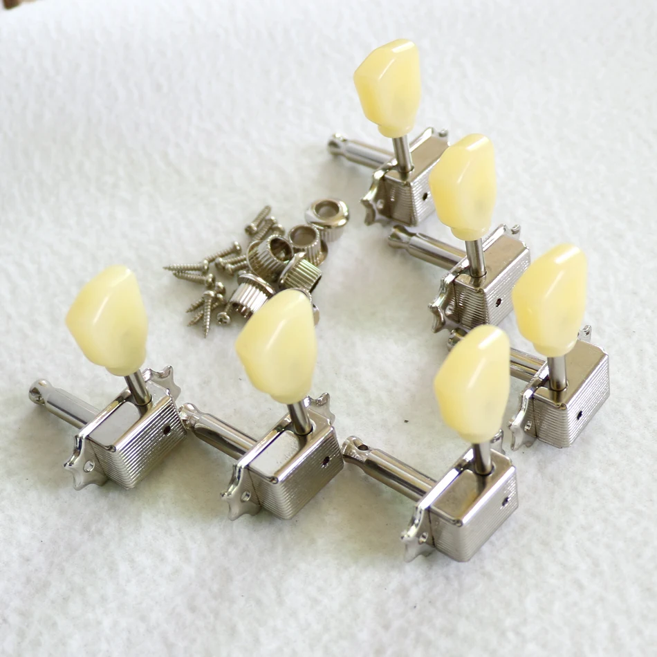 Donlis Nickel Lp Electric Guitar Tuners 3+3 Acoustic Guitar Machine Heads With Cream Button For 8/9mm Holes