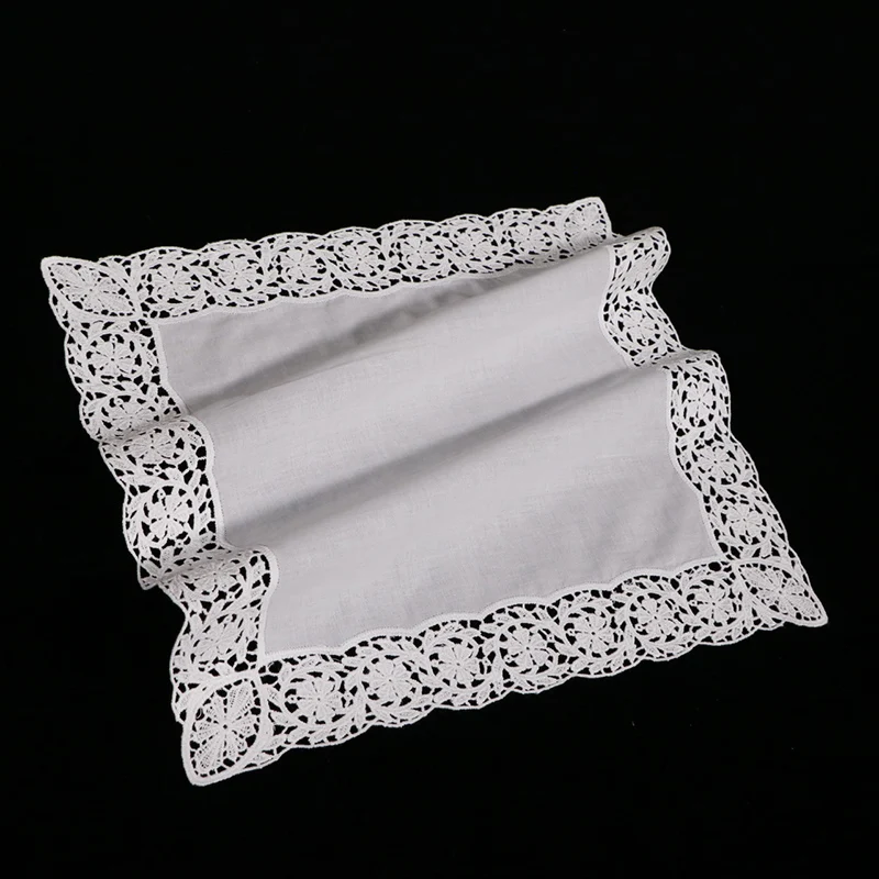 D606  10 Pieces White premium cotton lace handkerchiefs  blank crochet hankies for women/ladies wedding gift