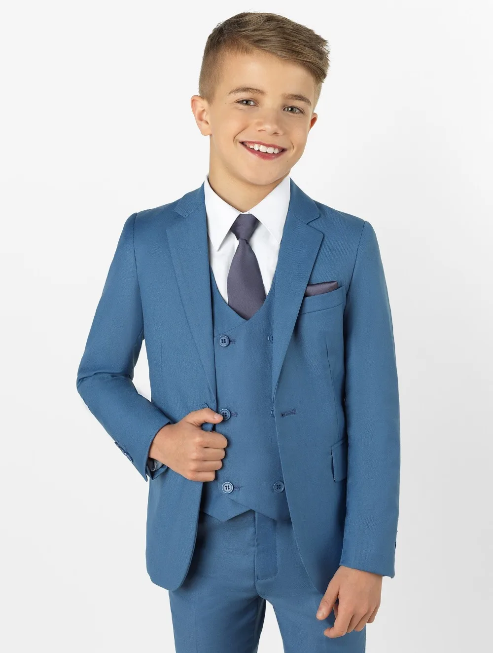 2019 Nieuwe Collectie Boys 'Kledij Piekte Revers Kinderen Pakken Custom Made Kleding Set 3 Pieces Prom Suits (Jas + broek + Tie + Vest) 024