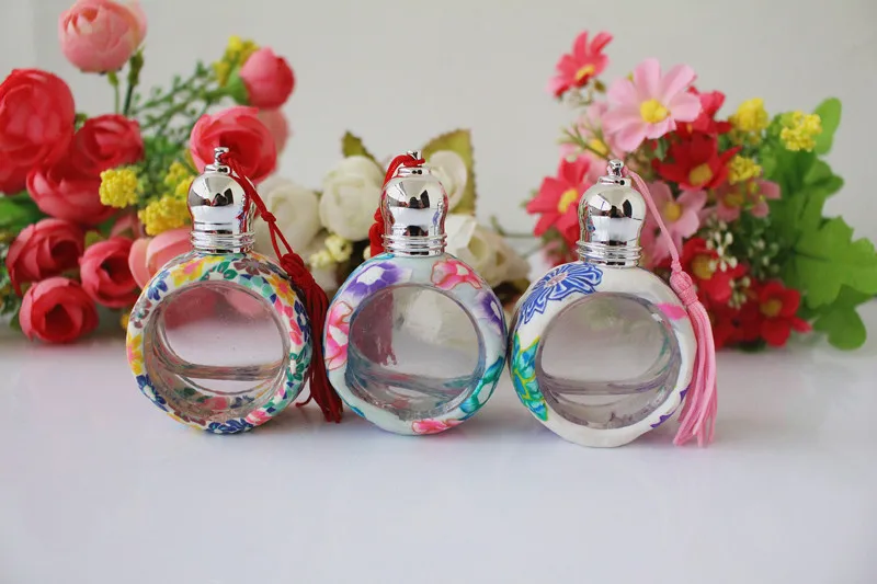 

10pcs/lot roll on bottle 9ml polymer clay perfume bottle refillable small essential oil glass bottle portable